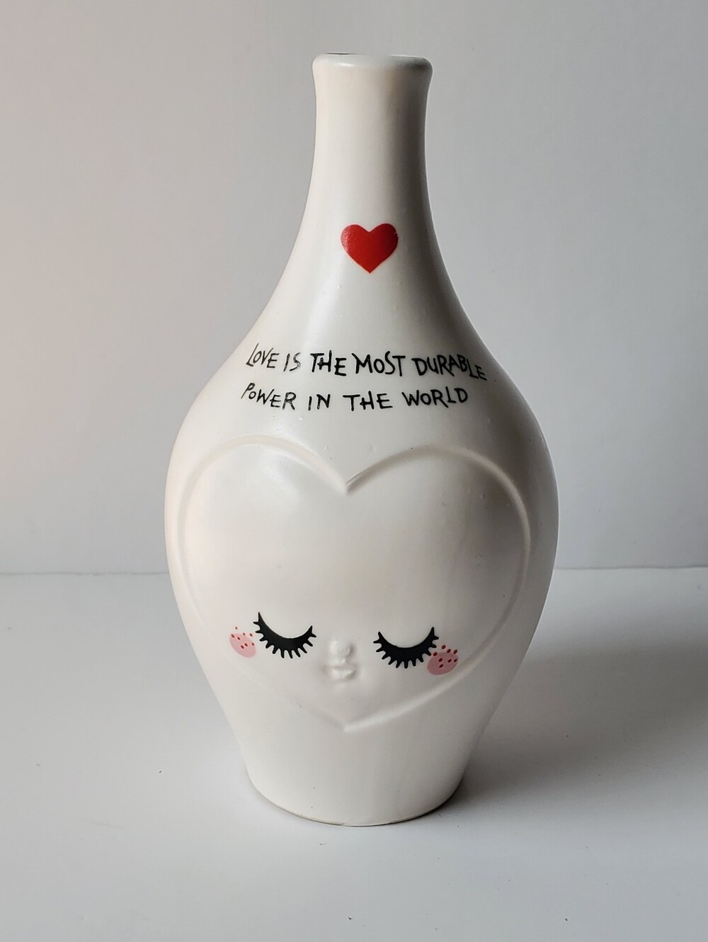 Vintage Rune Naito Kawaii Bud Vase Made in Japan Love Quote 1970s Heart Rare HTF